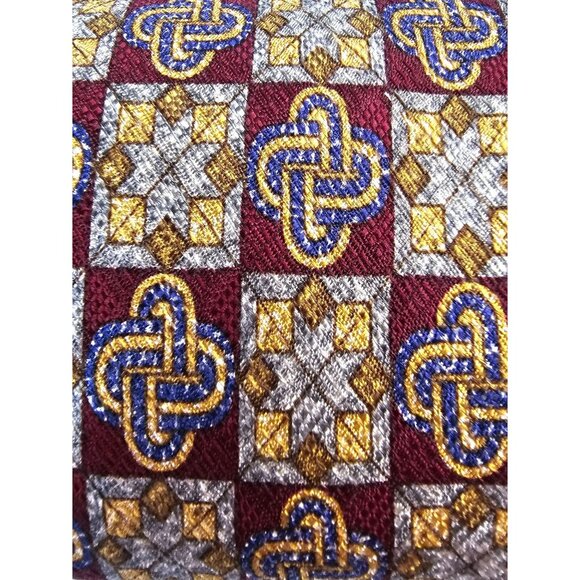 Ermenegildo Zegna Mens Silk Tie Burgundy Gold Blue Geometric Pattern 4" Wide - Picture 6 of 6